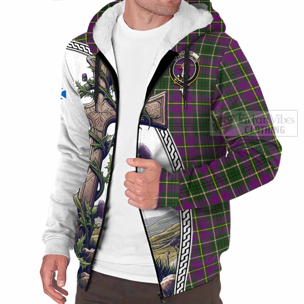 Tartan Vibes Clothing Taylor (Tailylour) Tartan Sherpa Hoodie with Family Crest and St. Andrew's Cross Accented by Thistle Vines