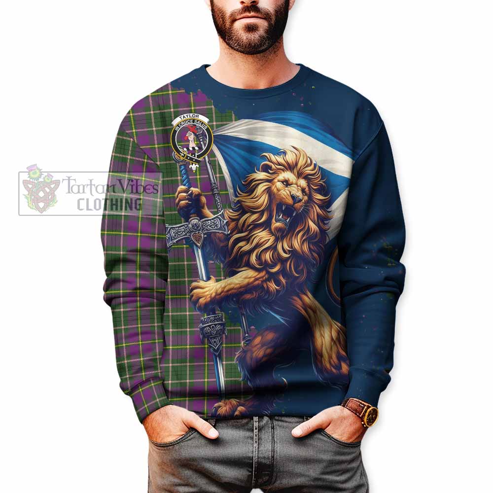 Tartan Vibes Clothing Taylor (Tailylour) Tartan Family Crest Sweatshirt with Scottish Majestic Lion