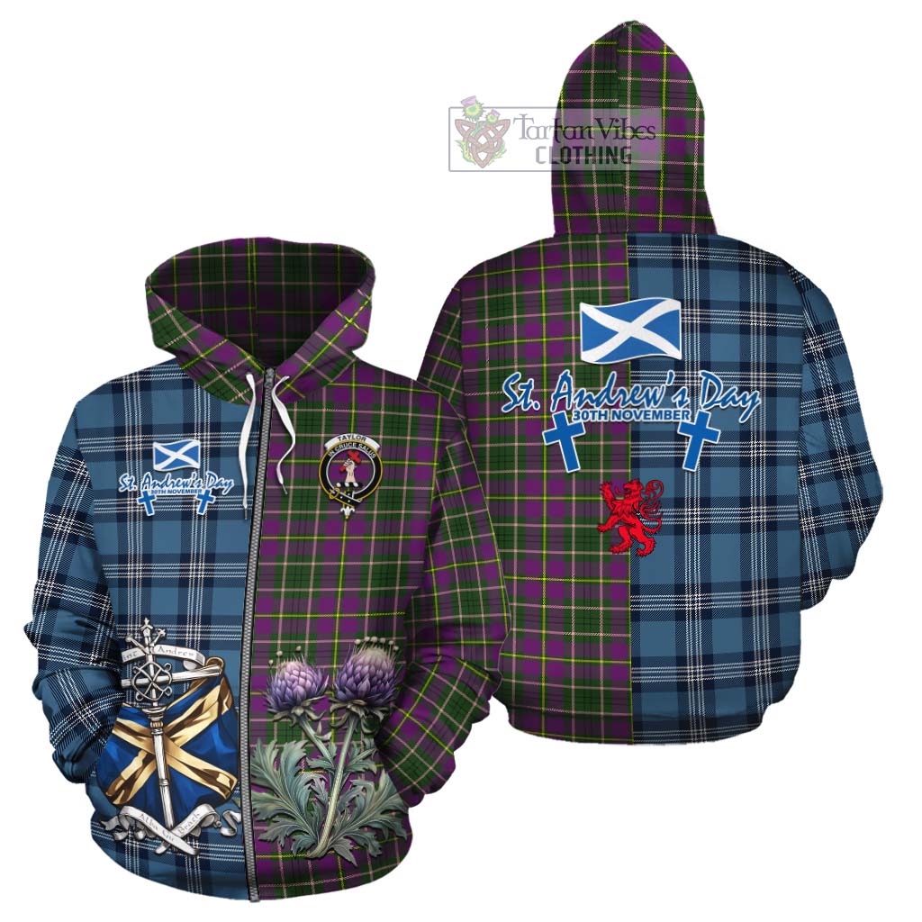 Tartan Vibes Clothing Taylor (Tailylour) Tartan Cotton Hoodie Happy St. Andrew's Day Half Tartan Style