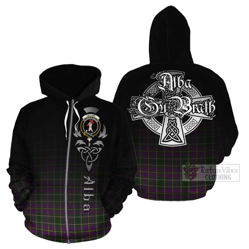 Tartan Vibes Clothing Taylor (Tailylour) Tartan Cotton Hoodie Featuring Alba Gu Brath Family Crest Celtic Inspired