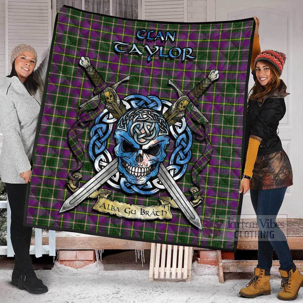 Tartan Vibes Clothing Taylor (Tailylour) Tartan Quilt with Celtic Skull Alba Gu Brath Style