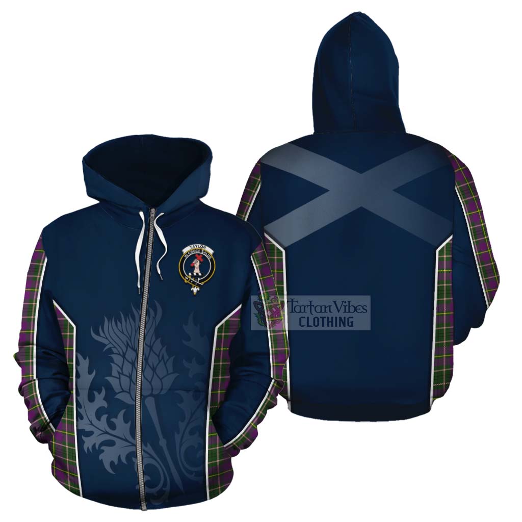 Tartan Vibes Clothing Taylor (Tailylour) Tartan Cotton Hoodie with Family Crest and Scottish Thistle Vibes Sport Style