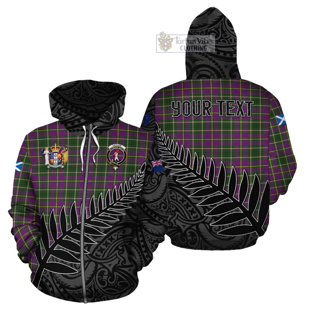 Tartan Vibes Clothing Taylor (Tailylour) Crest Tartan Cotton Hoodie with New Zealand Silver Fern Half Style