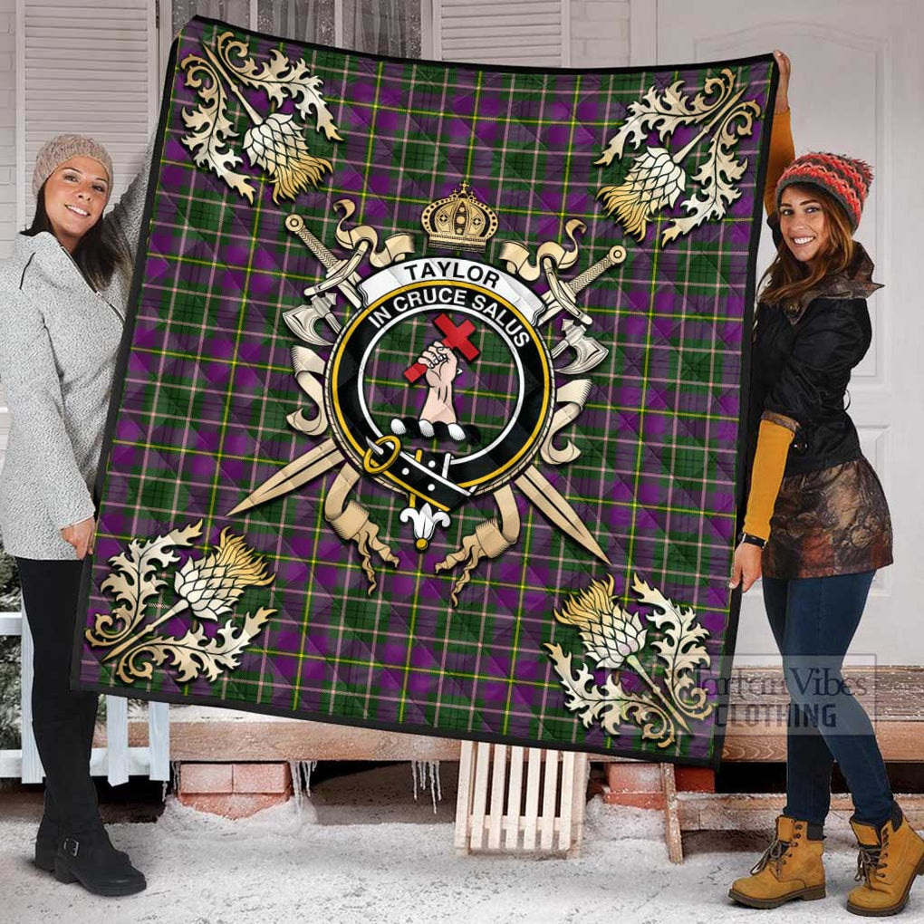 Tartan Vibes Clothing Taylor (Tailylour) Tartan Quilt with Family Crest and Scottish Golden Courage Shield