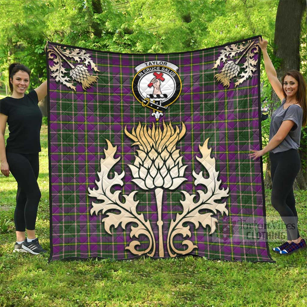 Tartan Vibes Clothing Taylor (Tailylour) Tartan Quilt with Family Crest and Golden Thistle Style