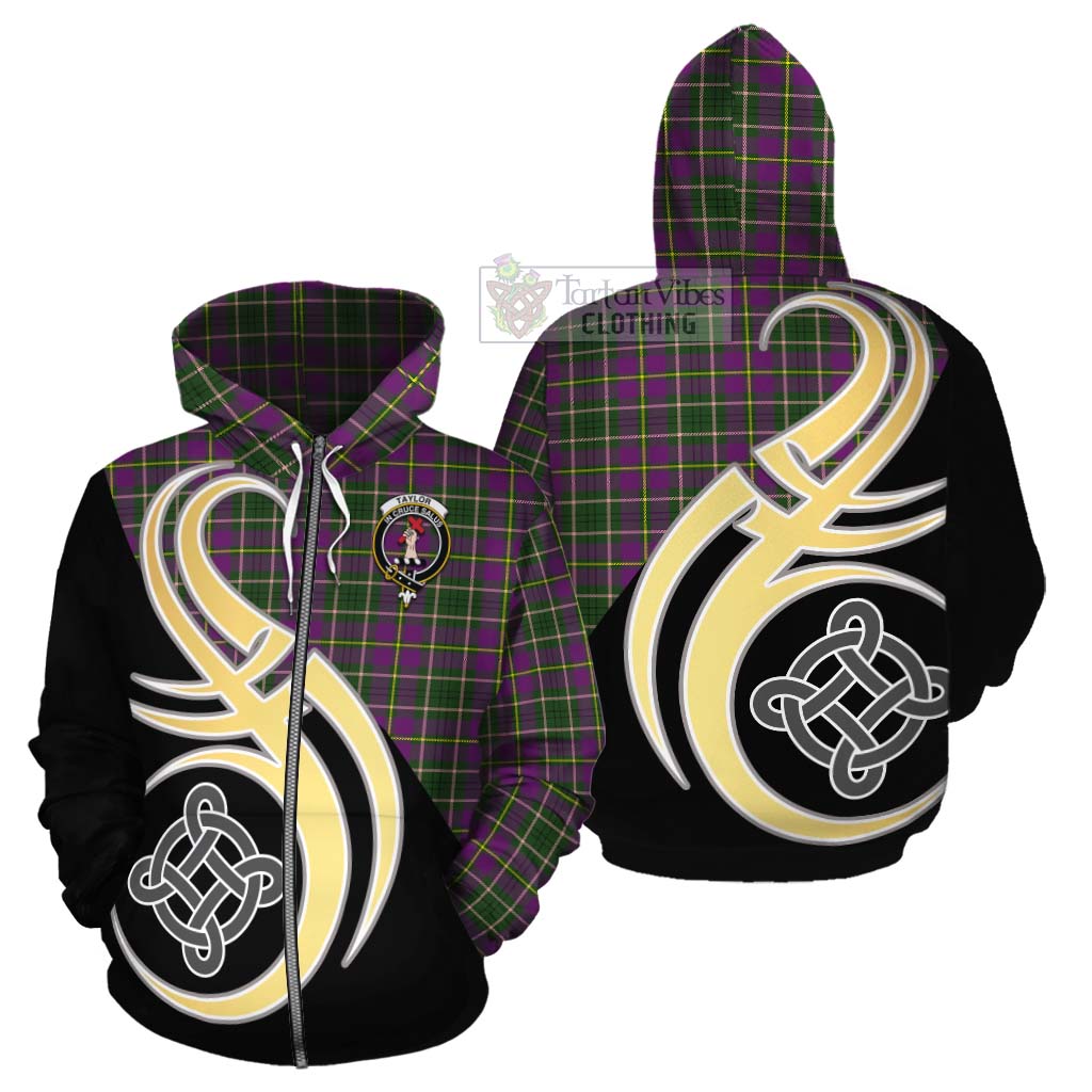 Tartan Vibes Clothing Taylor (Tailylour) Tartan Cotton Hoodie with Family Crest and Celtic Symbol Style