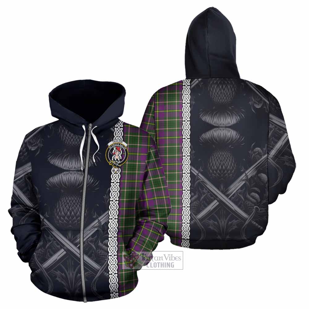 Tartan Vibes Clothing Taylor (Tailylour) Tartan Hoodie with Family Crest Cross Sword Thistle Celtic Vibes