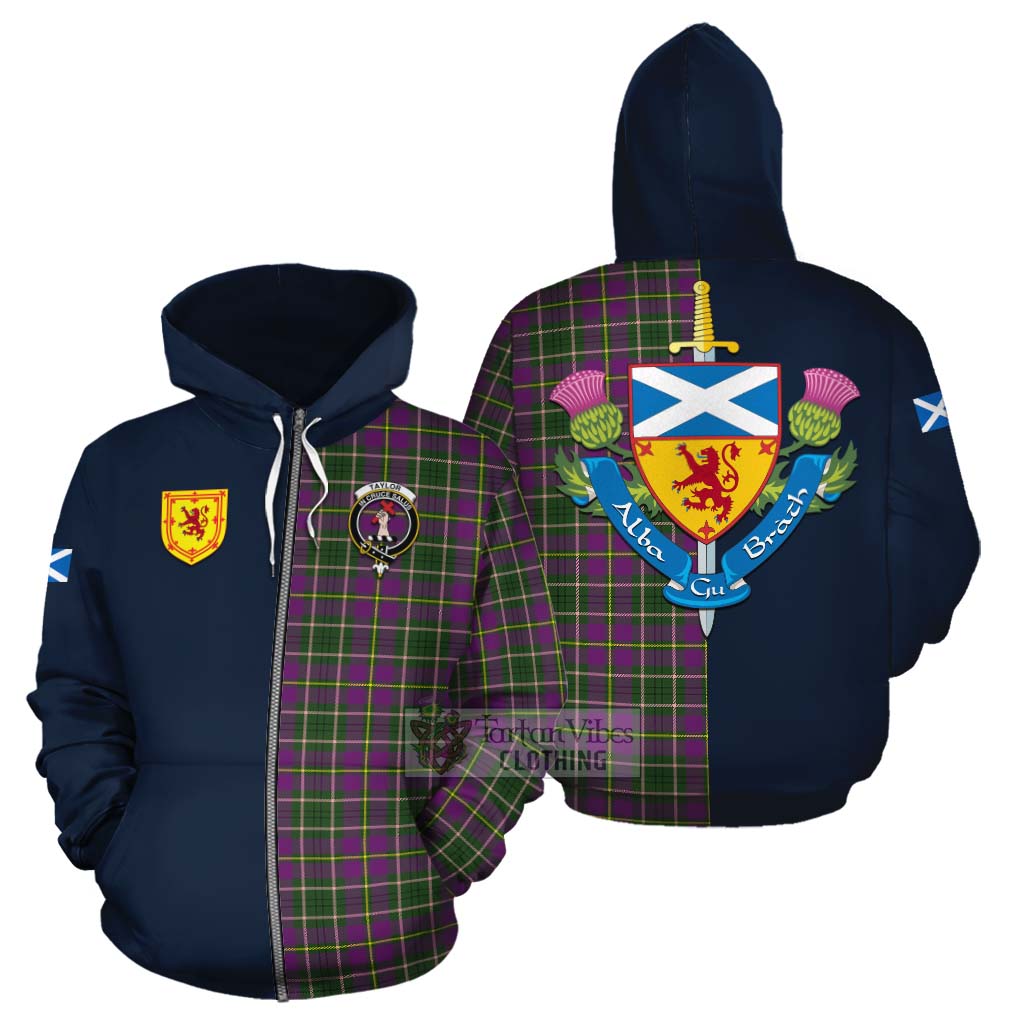 Tartan Vibes Clothing Taylor (Tailylour) Tartan Cotton Hoodie Alba with Scottish Lion Royal Arm Half Style