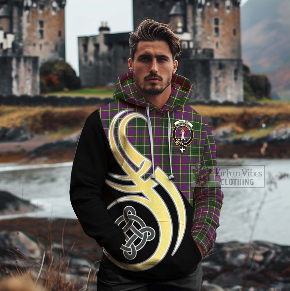 Tartan Vibes Clothing Taylor (Tailylour) Tartan Cotton Hoodie with Family Crest and Celtic Symbol Style