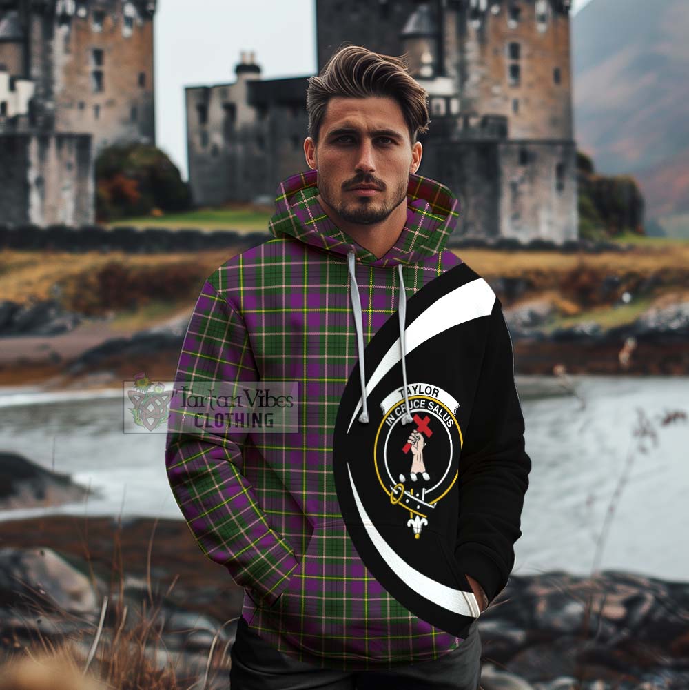 Tartan Vibes Clothing Taylor (Tailylour) Tartan Cotton Hoodie with Family Crest Circle Style