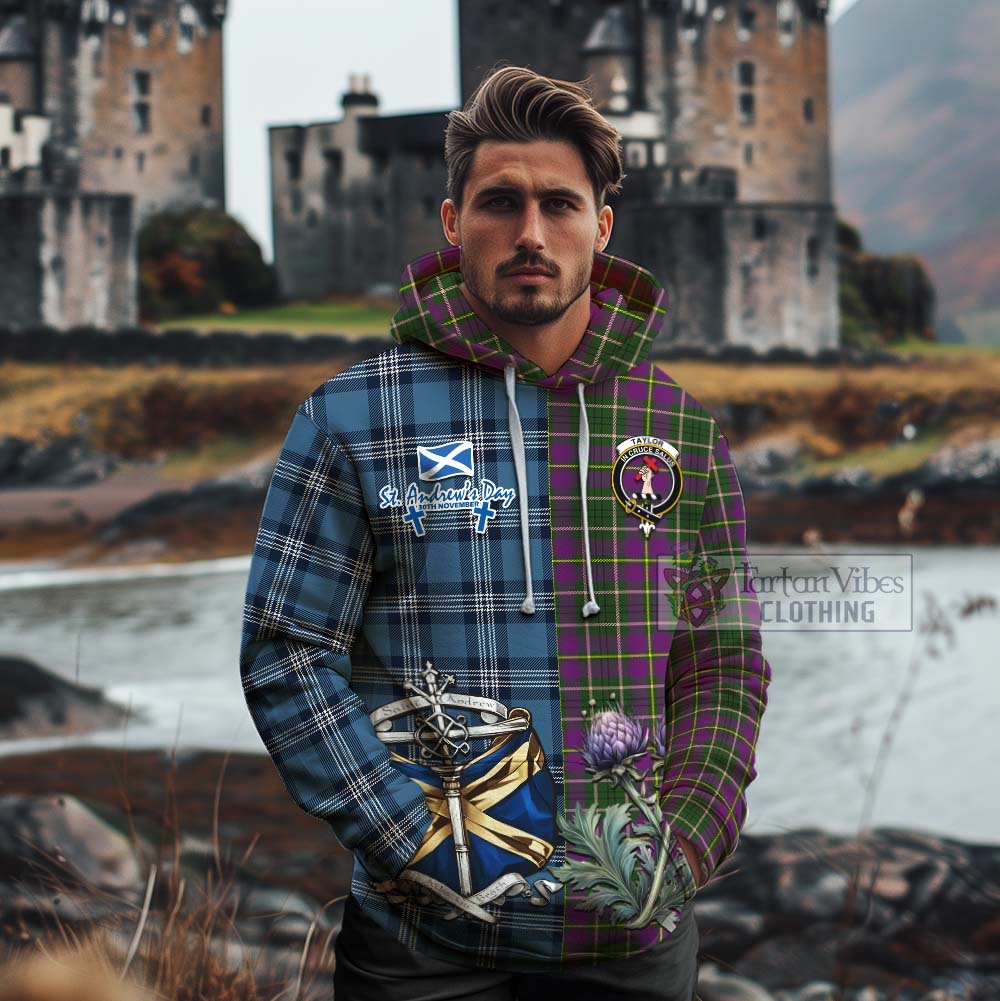 Tartan Vibes Clothing Taylor (Tailylour) Tartan Cotton Hoodie Happy St. Andrew's Day Half Tartan Style