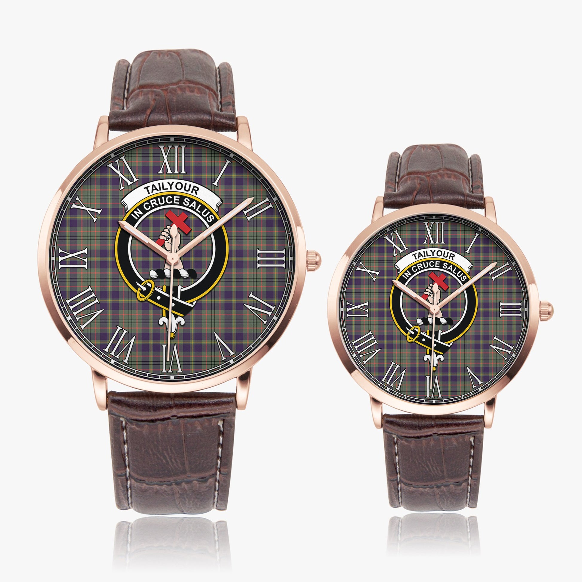 Taylor Weathered Tartan Family Crest Leather Strap Quartz Watch - Tartanvibesclothing