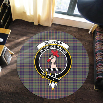 Taylor Weathered Tartan Round Rug with Family Crest