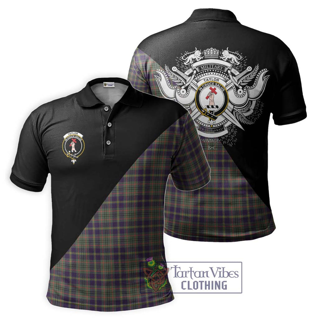 Taylor Weathered Tartan Polo Shirt with Family Crest and Military Logo Style Kid - Tartanvibesclothing Shop