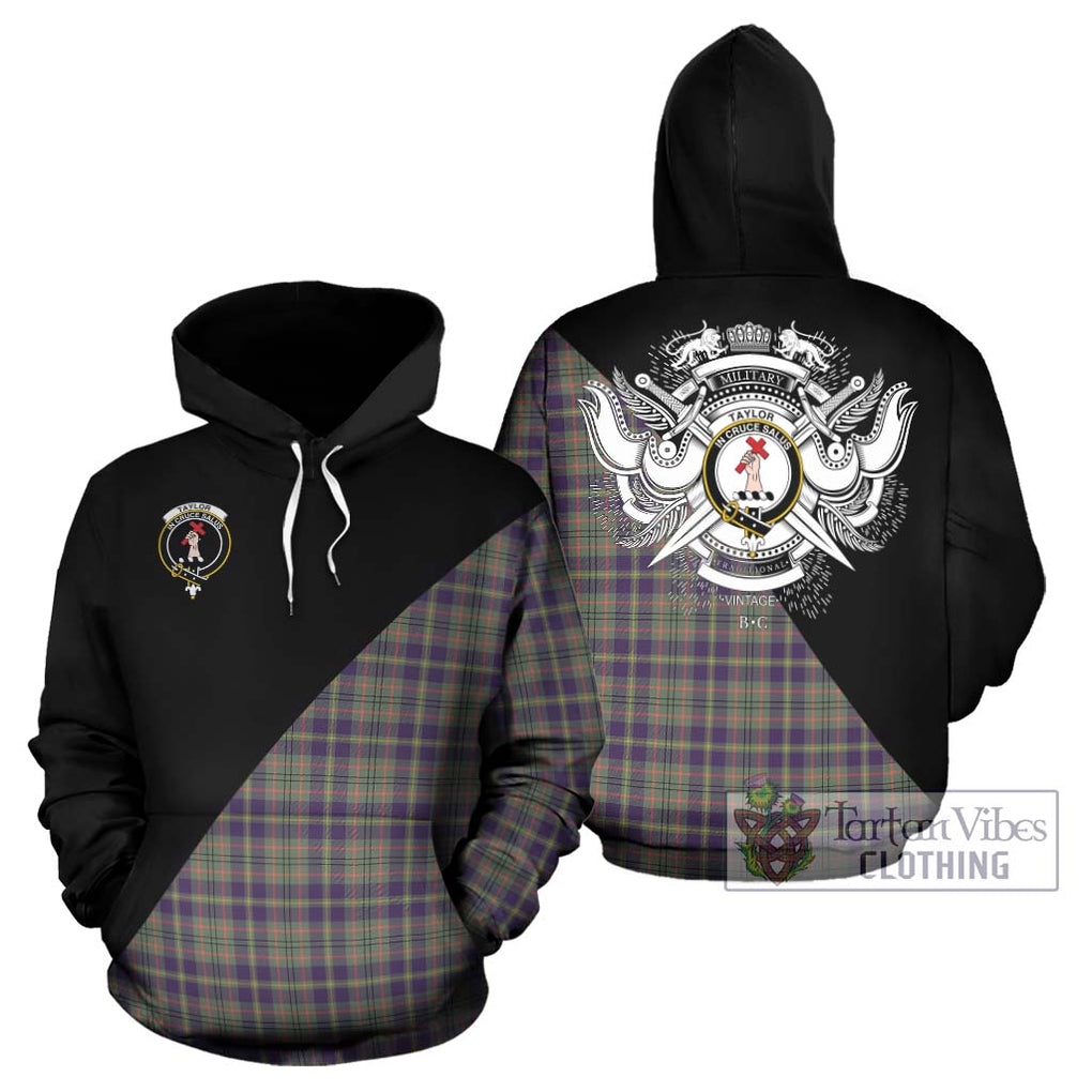 Taylor Weathered Tartan Hoodie with Family Crest and Military Logo Style Zip Hoodie - Tartanvibesclothing Shop