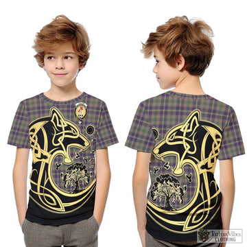 Taylor Weathered Tartan Kid T-Shirt with Family Crest Celtic Wolf Style