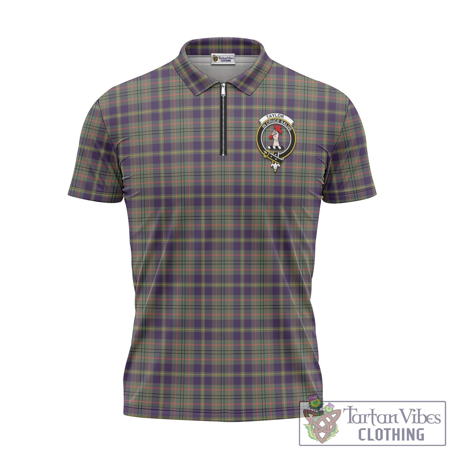 Tartan Vibes Clothing Taylor Weathered Tartan Zipper Polo Shirt with Family Crest