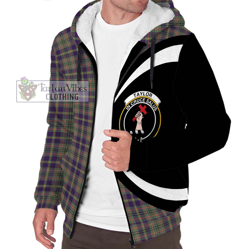 Taylor Weathered Tartan Sherpa Hoodie with Family Crest Circle Style Unisex S - Tartan Vibes Clothing