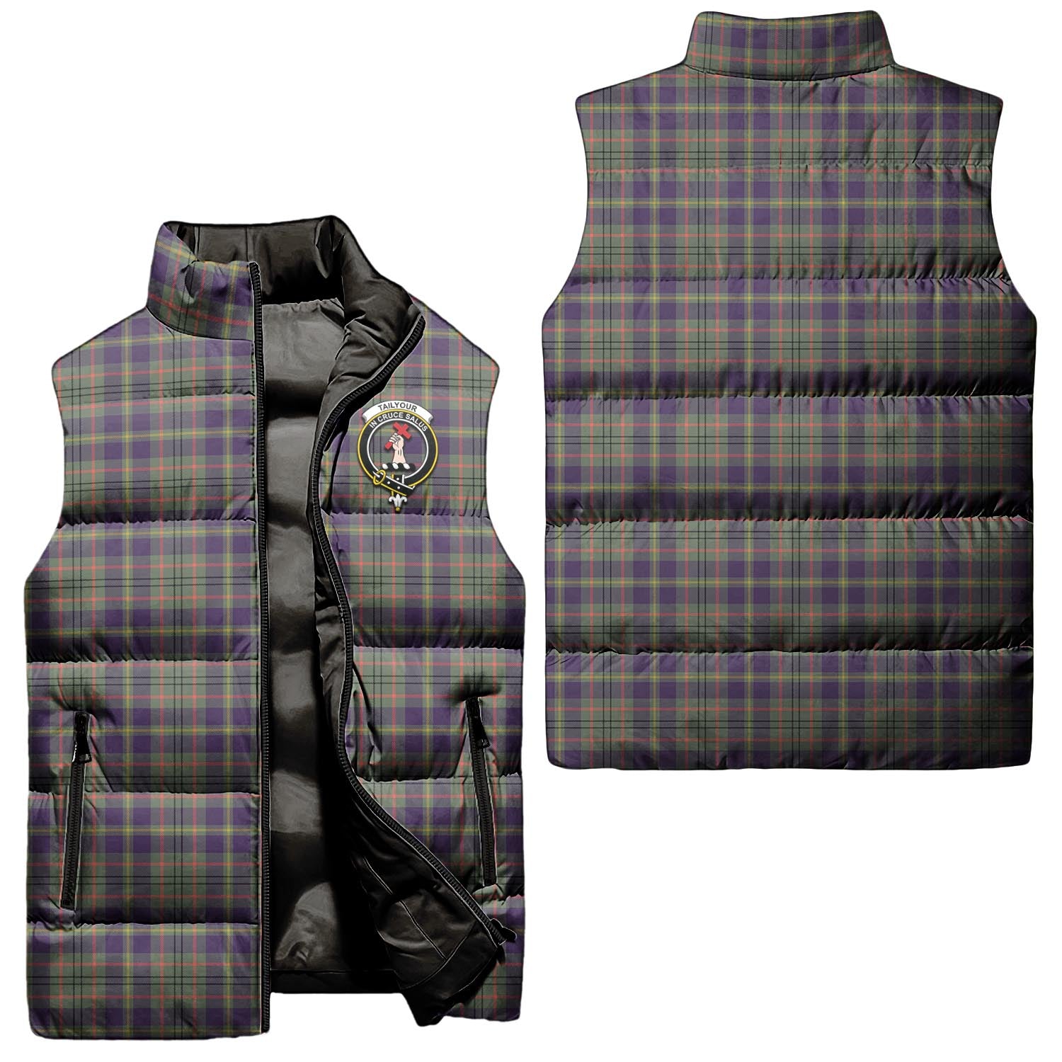 Taylor Weathered Tartan Sleeveless Puffer Jacket with Family Crest Unisex - Tartanvibesclothing