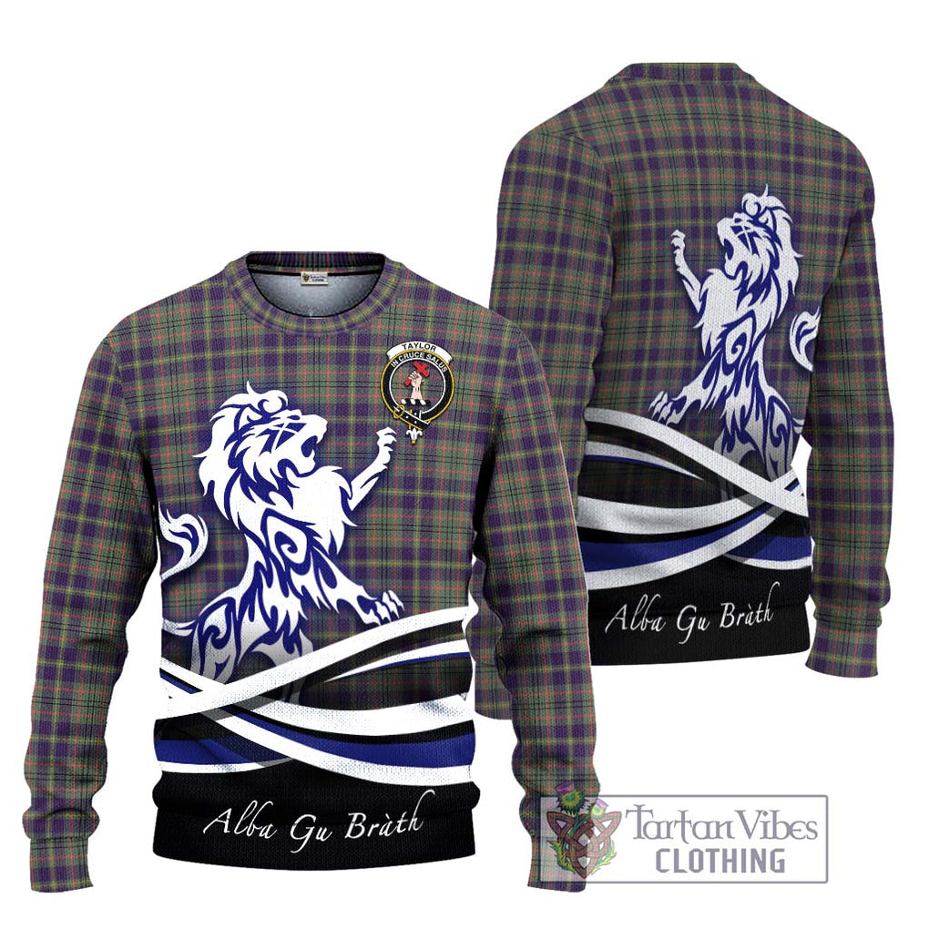 Taylor Weathered Tartan Knitted Sweater with Alba Gu Brath Regal Lion Emblem Unisex - Tartanvibesclothing Shop