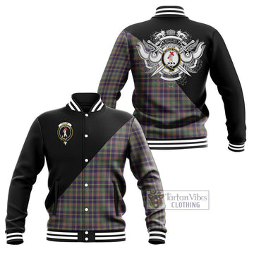 Taylor Weathered Tartan Baseball Jacket with Family Crest and Military Logo Style