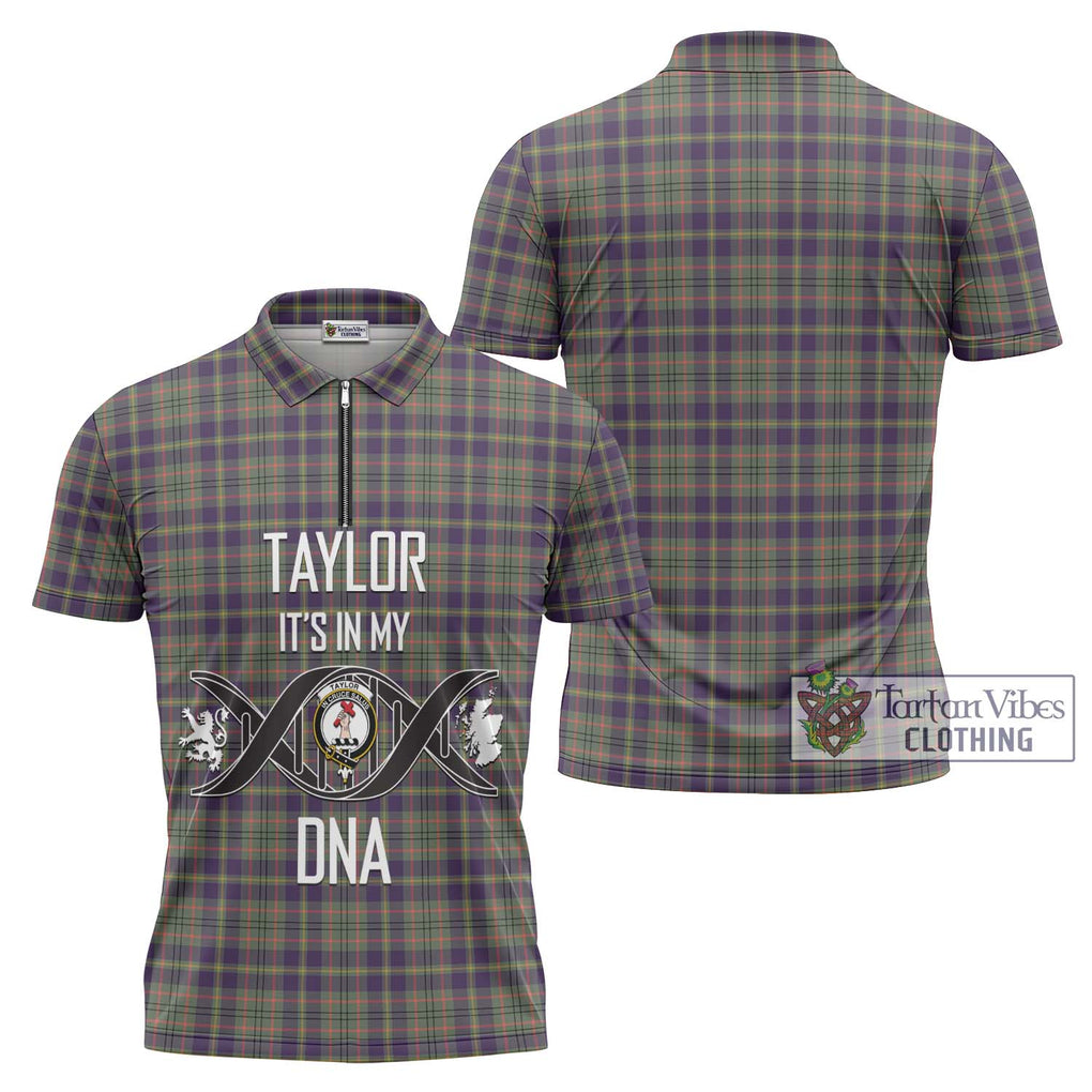 Taylor Weathered Tartan Zipper Polo Shirt with Family Crest DNA In Me Style Unisex - Tartanvibesclothing Shop