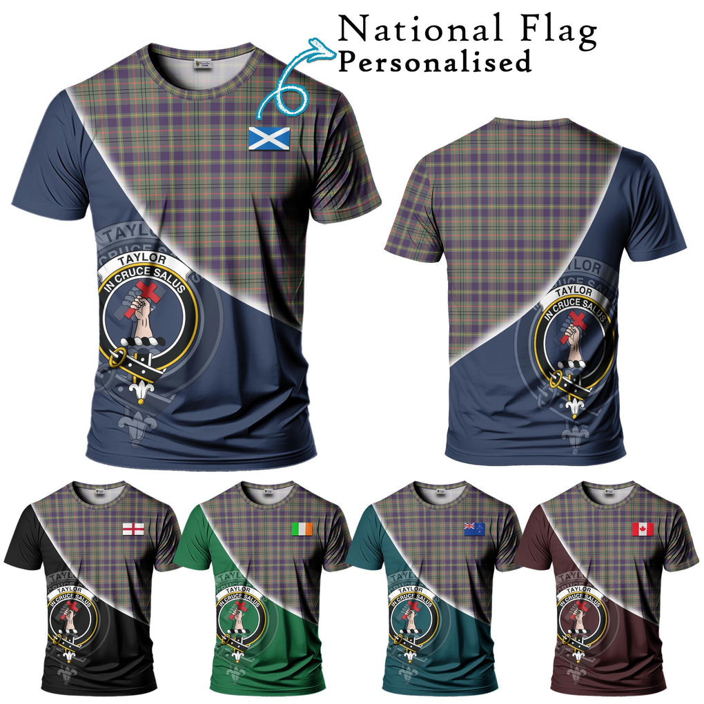 Taylor Weathered Tartan T-Shirt with Personalised National Flag and Family Crest Half Style Kid's Shirt - Tartanvibesclothing Shop