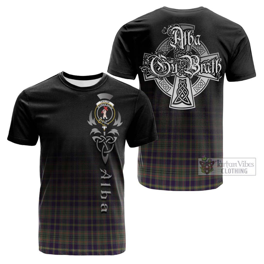 Tartan Vibes Clothing Taylor Weathered Tartan Cotton T-shirt Featuring Alba Gu Brath Family Crest Celtic Inspired