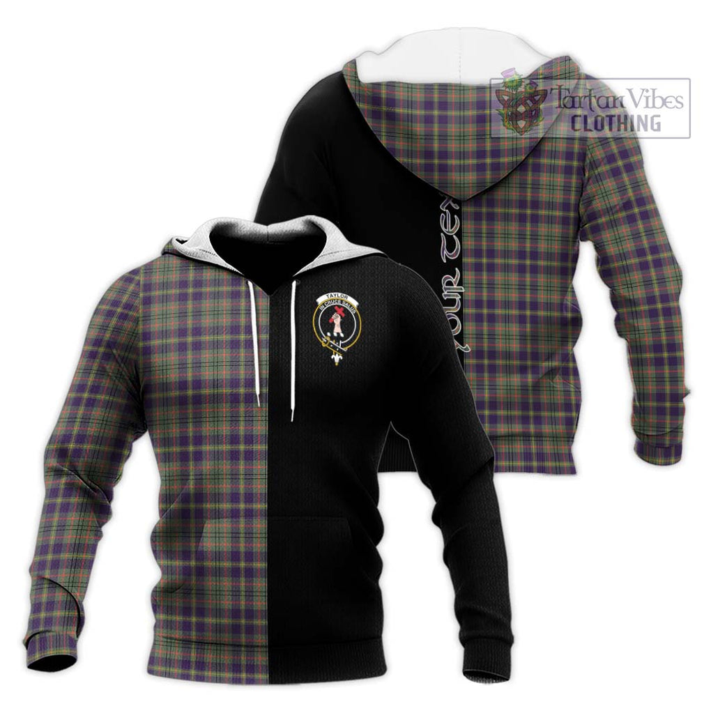 Taylor Weathered Tartan Knitted Hoodie with Family Crest and Half Of Me Style Unisex Knitted Pullover Hoodie - Tartanvibesclothing Shop