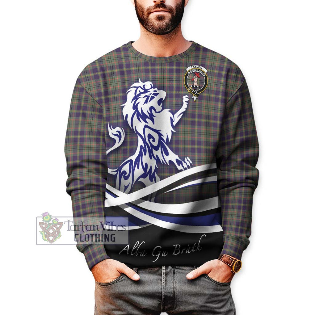 Taylor Weathered Tartan Sweatshirt with Alba Gu Brath Regal Lion Emblem Unisex - Tartanvibesclothing Shop