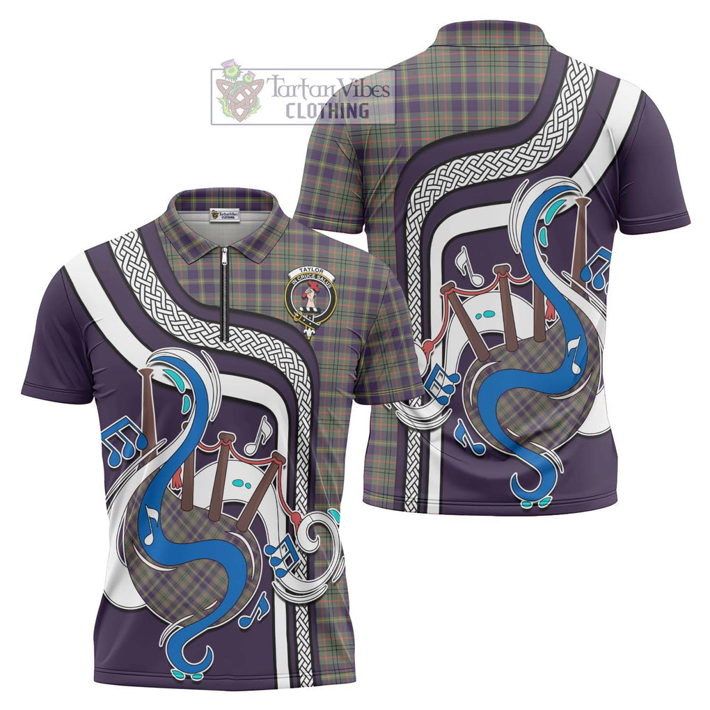 Taylor Weathered Tartan Zipper Polo Shirt with Epic Bagpipe Style Unisex - Tartanvibesclothing Shop