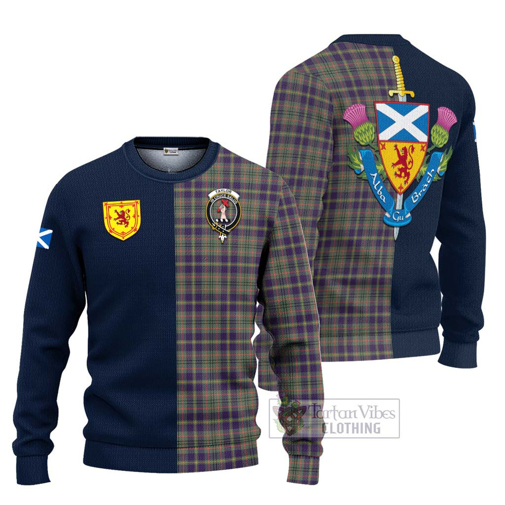 Tartan Vibes Clothing Taylor Weathered Tartan Knitted Sweater with Scottish Lion Royal Arm Half Style