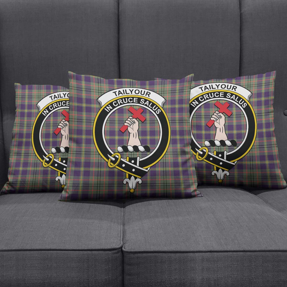 Taylor Weathered Tartan Pillow Cover with Family Crest Square Pillow Cover - Tartanvibesclothing