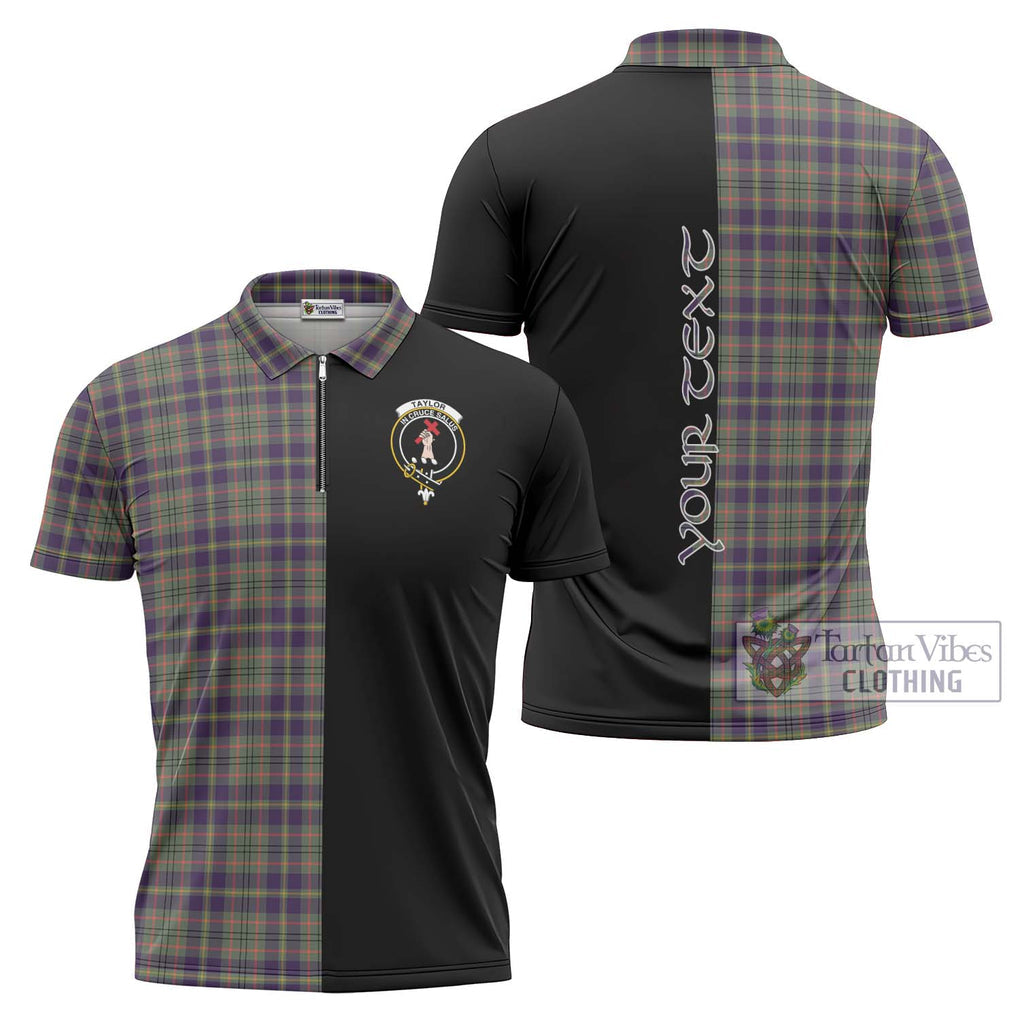 Taylor Weathered Tartan Zipper Polo Shirt with Family Crest and Half Of Me Style Unisex - Tartanvibesclothing Shop