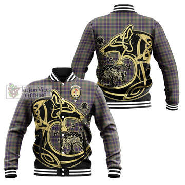 Taylor Weathered Tartan Baseball Jacket with Family Crest Celtic Wolf Style