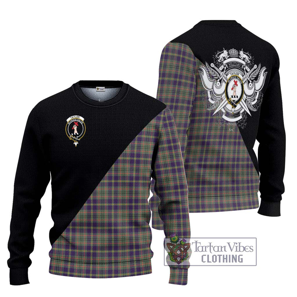 Taylor Weathered Tartan Knitted Sweater with Family Crest and Military Logo Style Unisex - Tartanvibesclothing Shop