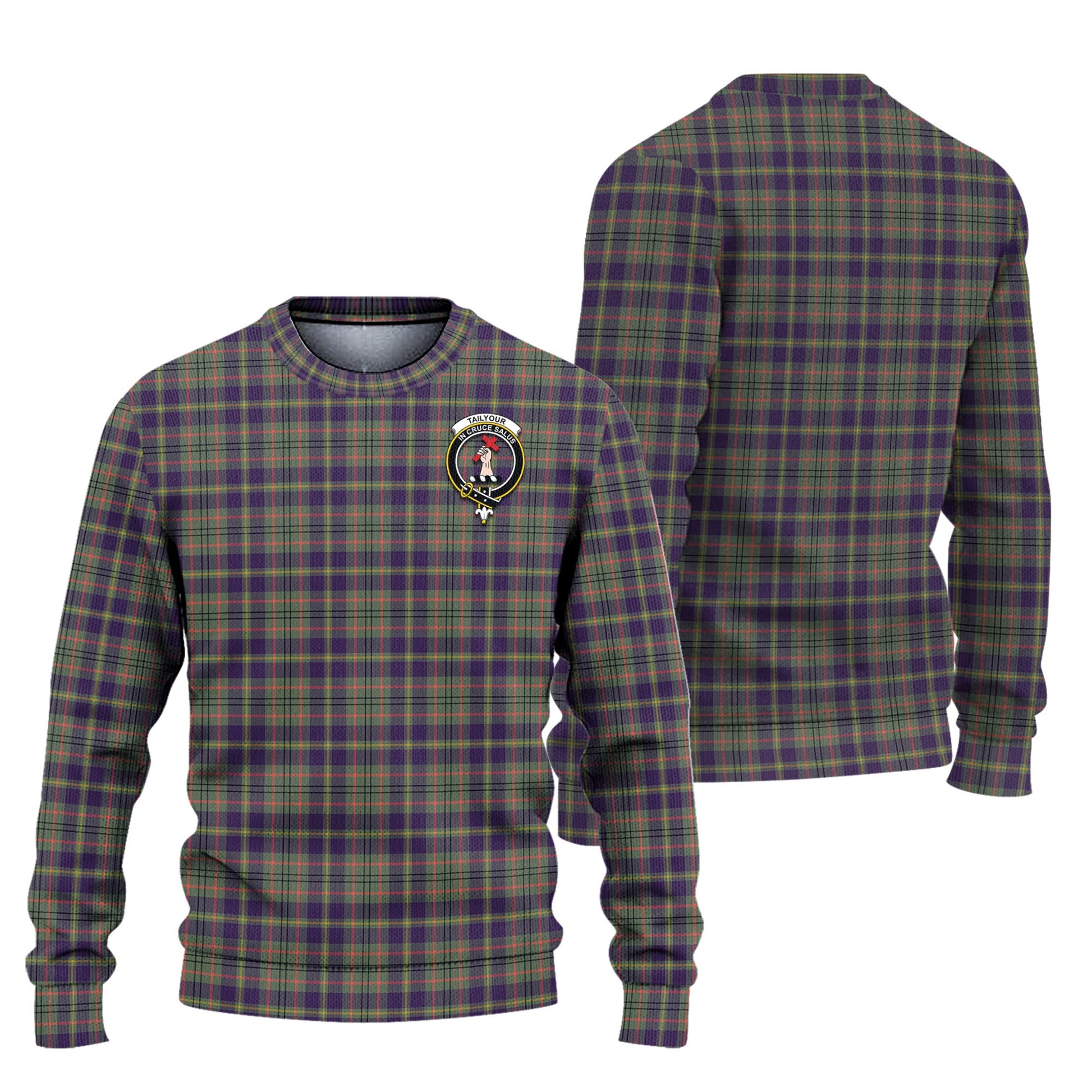 Taylor Weathered Tartan Knitted Sweater with Family Crest Unisex - Tartanvibesclothing