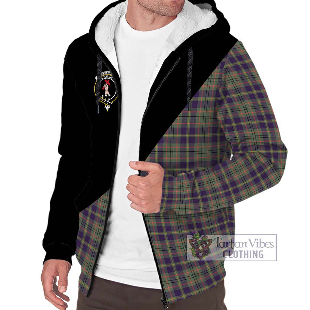 Taylor Weathered Tartan Sherpa Hoodie with Family Crest and Military Logo Style Unisex S - Tartanvibesclothing Shop