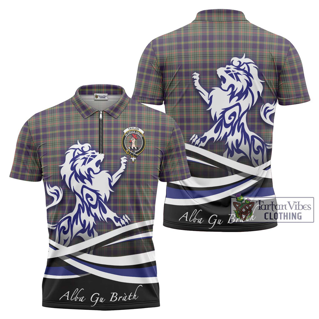 Taylor Weathered Tartan Zipper Polo Shirt with Alba Gu Brath Regal Lion Emblem Unisex - Tartanvibesclothing Shop