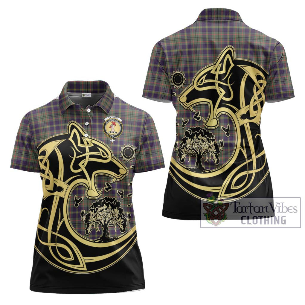 Taylor Weathered Tartan Women's Polo Shirt with Family Crest Celtic Wolf Style Women - Tartanvibesclothing Shop