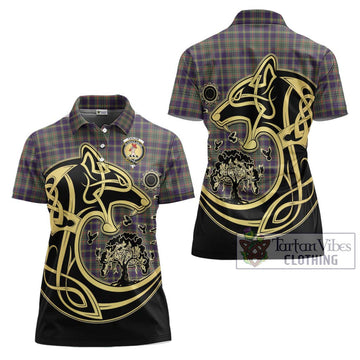 Taylor Weathered Tartan Women's Polo Shirt with Family Crest Celtic Wolf Style