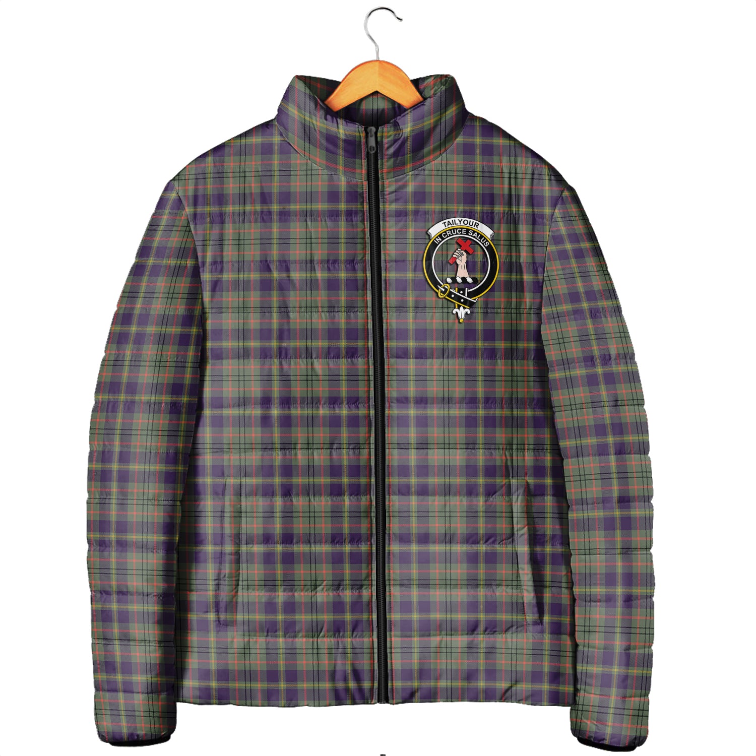 Taylor Weathered Tartan Padded Jacket with Family Crest Men's Padded Jacket - Tartan Vibes Clothing