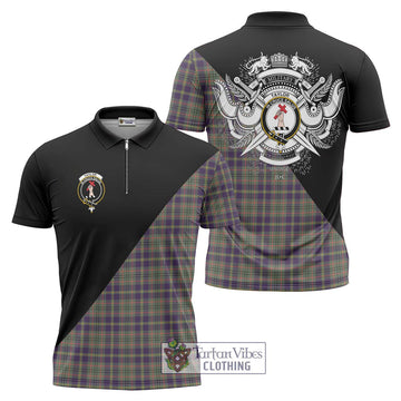 Taylor Weathered Tartan Zipper Polo Shirt with Family Crest and Military Logo Style