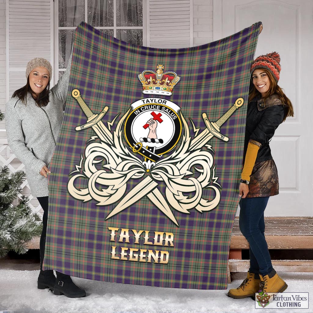 Tartan Vibes Clothing Taylor Weathered Tartan Blanket with Clan Crest and the Golden Sword of Courageous Legacy