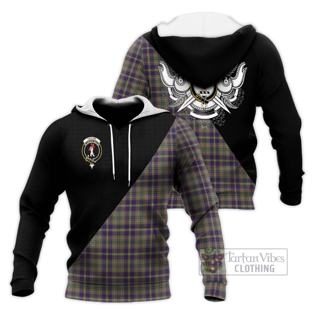 Taylor Weathered Tartan Knitted Hoodie with Family Crest and Military Logo Style Unisex Knitted Pullover Hoodie - Tartanvibesclothing Shop