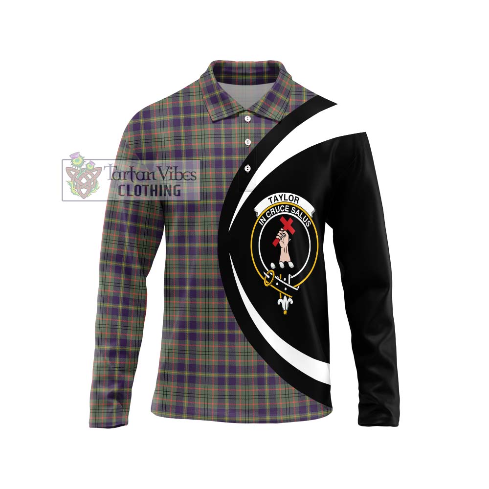 Taylor Weathered Tartan Long Sleeve Polo Shirt with Family Crest Circle Style Unisex - Tartan Vibes Clothing