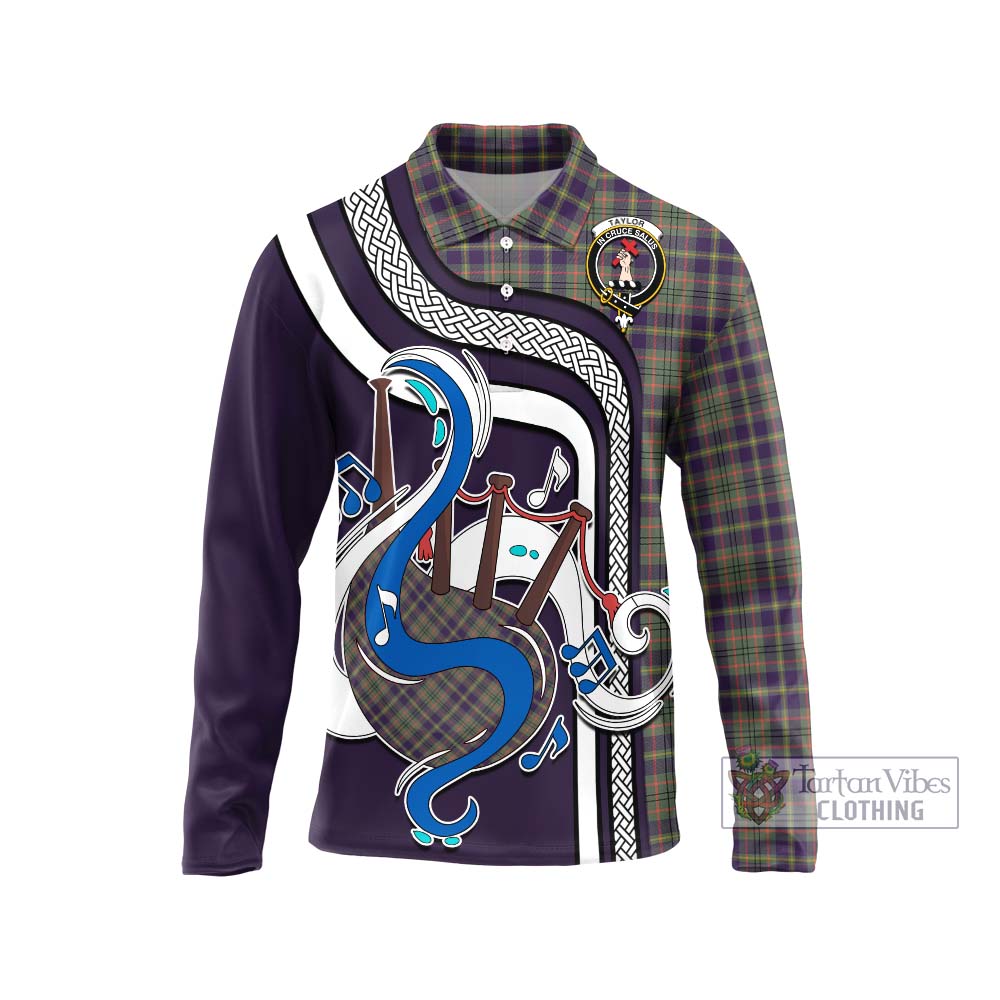 Tartan Vibes Clothing Taylor Weathered Tartan Long Sleeve Polo Shirt with Epic Bagpipe Style