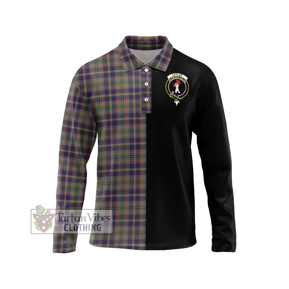 Taylor Weathered Tartan Long Sleeve Polo Shirt with Family Crest and Half Of Me Style Unisex - Tartanvibesclothing Shop