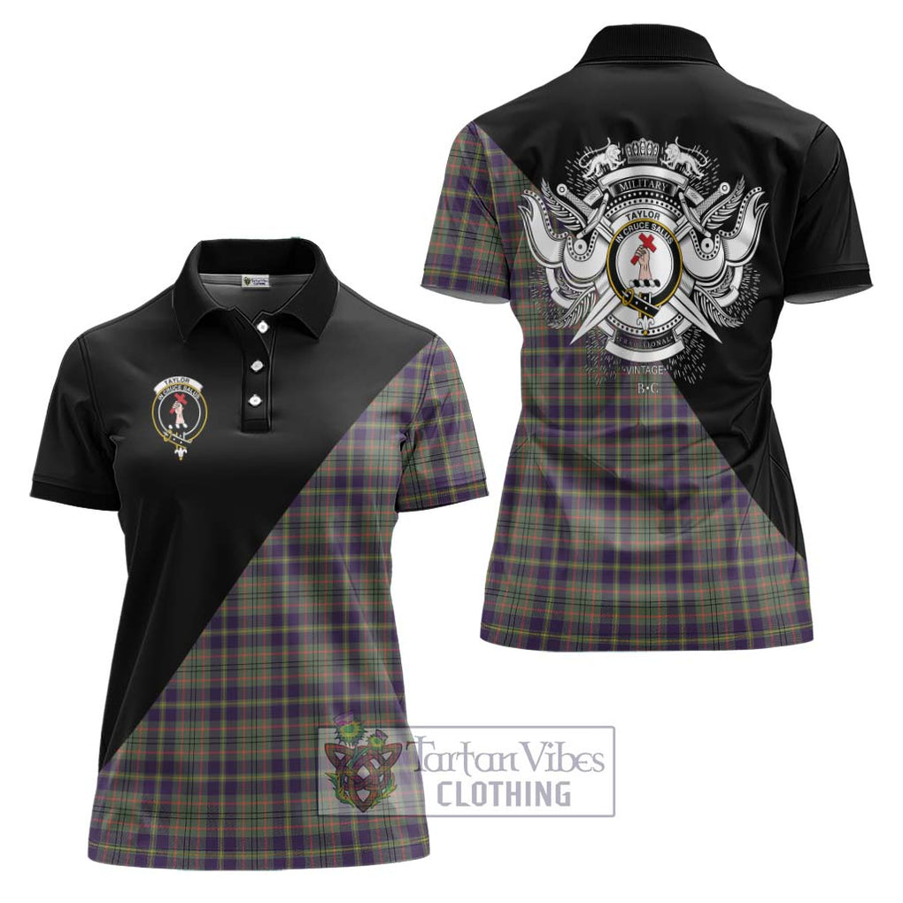 Taylor Weathered Tartan Women's Polo Shirt with Family Crest and Military Logo Style Women - Tartanvibesclothing Shop