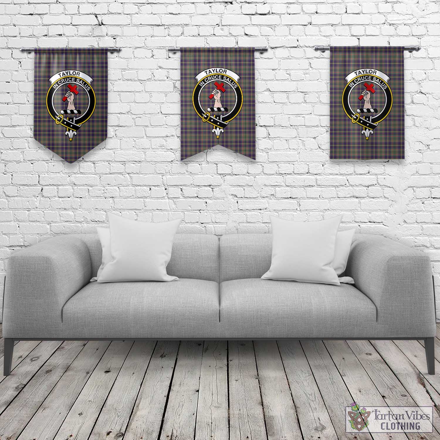 Tartan Vibes Clothing Taylor Weathered Tartan Gonfalon, Tartan Banner with Family Crest